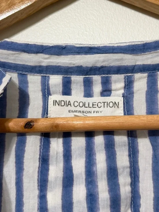 EMERSON FRY India OS S M L Ocean Blue Stripe Short Caftan Coverup Dress - Picture 3 of 10